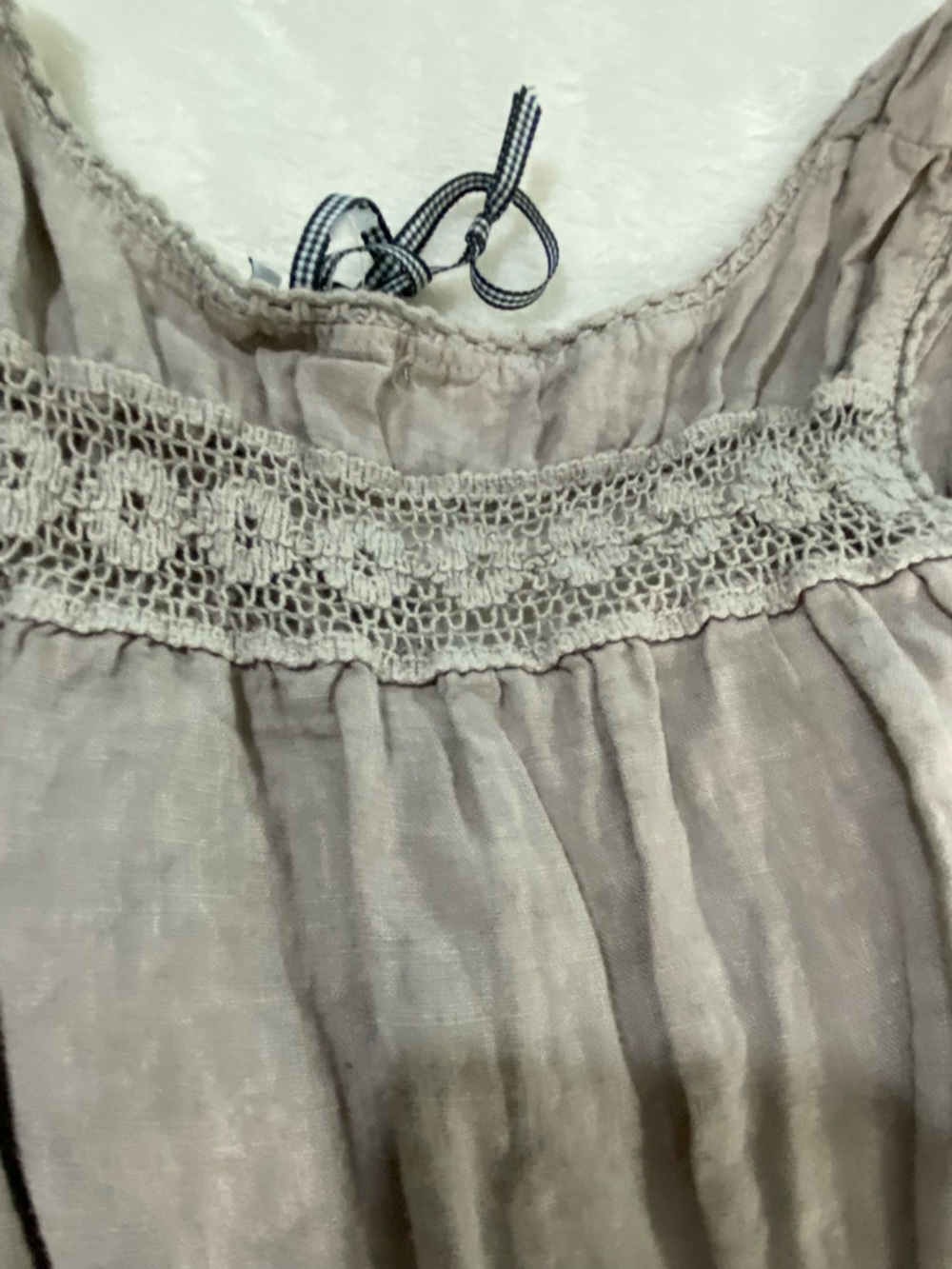 S&F 2005 Made in Italy 100% Mini Linen Dress Brown Crochet Fairy Cottagecore XS - Picture 12 of 13